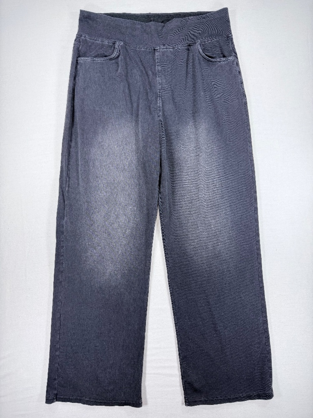 A New Day Wide Leg Pull On Denim Knit Pants Gray Faded Acid Wash XL EUC